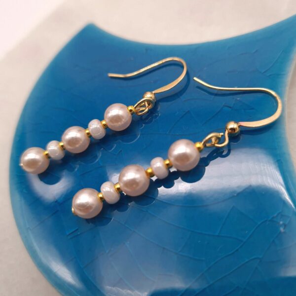 Dainty Handcrafted Earrings Faux Pearl White Bead Dangle Earrings - product image 2