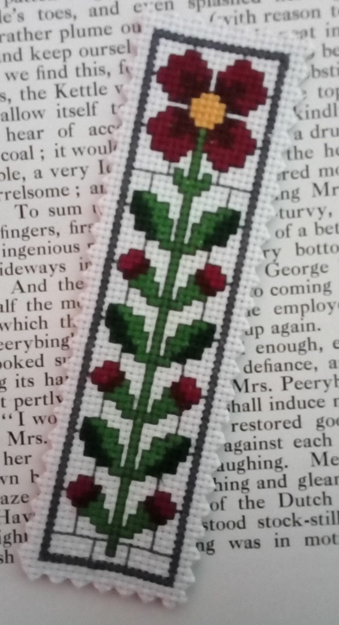 Art Deco Style Bookmark, Red Flower Bookmark, Cross Stitch Bookmark, Book Lover Gift - main product image