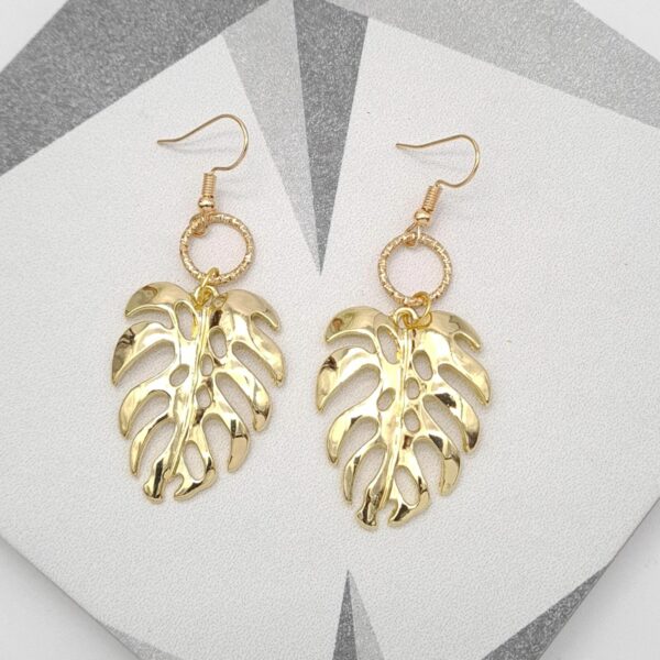 Gold Monsterra Earrings Leaf Dangle Earrings - product image 4