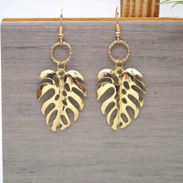 Gold Monsterra Earrings Leaf Dangle Earrings - product image 3