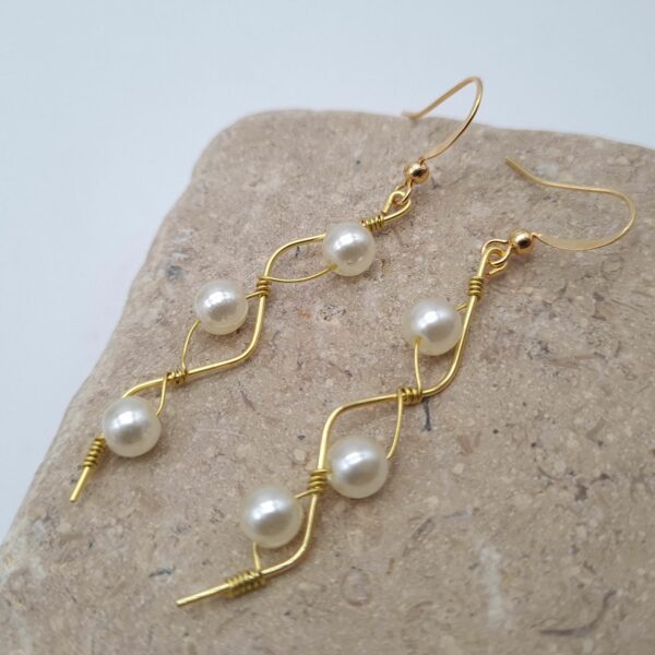 Elegant Dangle Earrings Gold Faux Pearls Long Wedding Earrings - product image 5