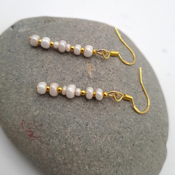 Dainty White & Gold Bead Minimalist Earrings - product image 5