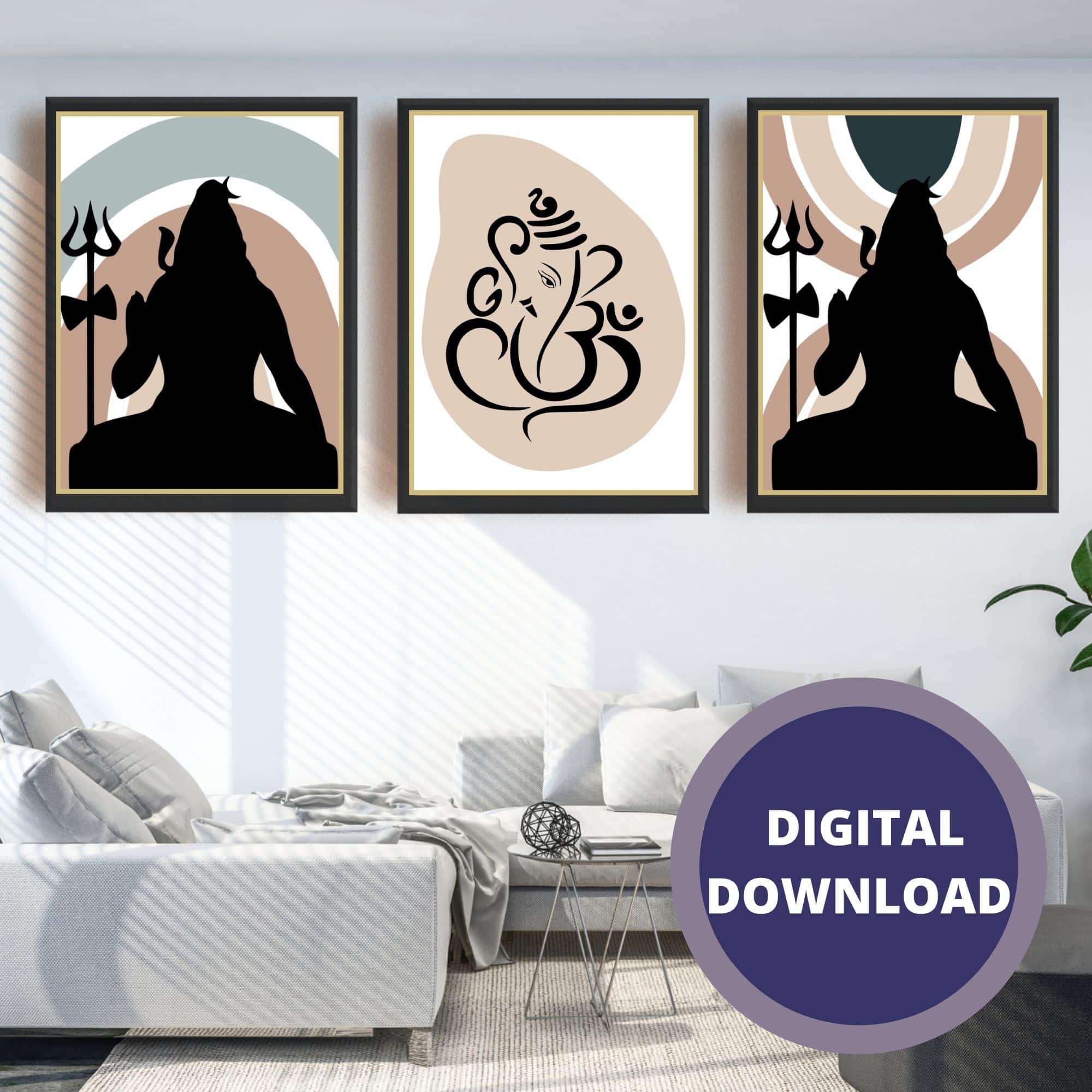 Set of 3 Ganesh and Shiva Instant Download prints puja wall art – DIGITAL DOWNLOAD FILE ONLY - main product image