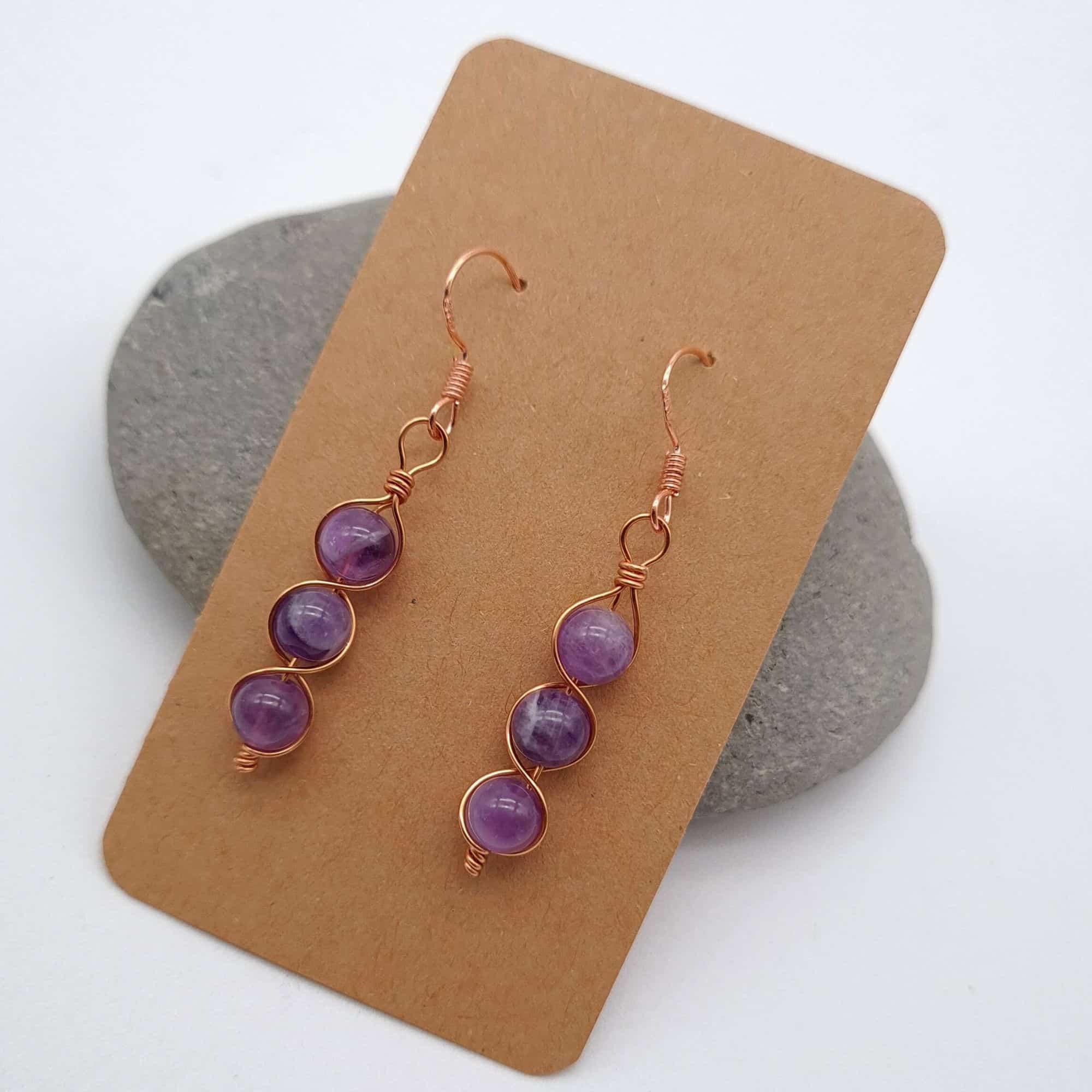 Light Amethyst Copper Earrings Gift for Her, Gift for Anniversary, Copper Dangle Earrings - main product image