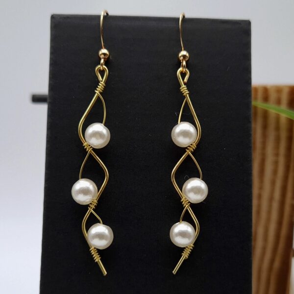 Elegant Dangle Earrings Gold Faux Pearls Long Wedding Earrings - product image 2