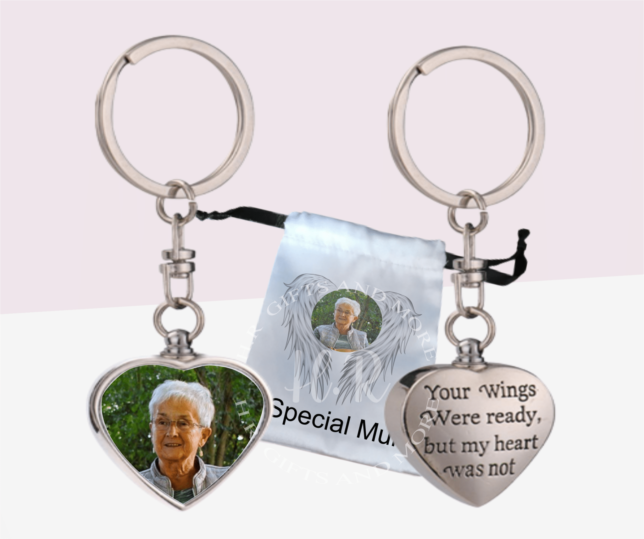 Personalised Memory Urn Key Ring with Kit and Personalised Satin Pouch - main product image