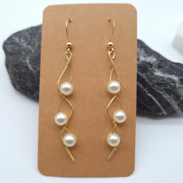 Elegant Dangle Earrings Gold Faux Pearls Long Wedding Earrings - main product image