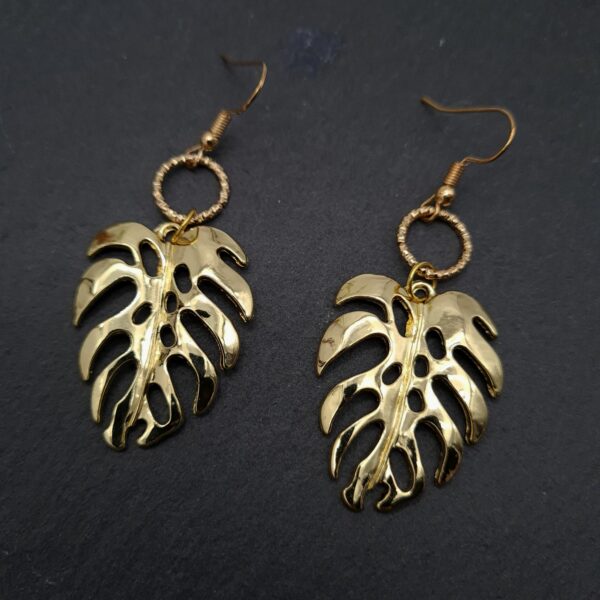Gold Monsterra Earrings Leaf Dangle Earrings - main product image