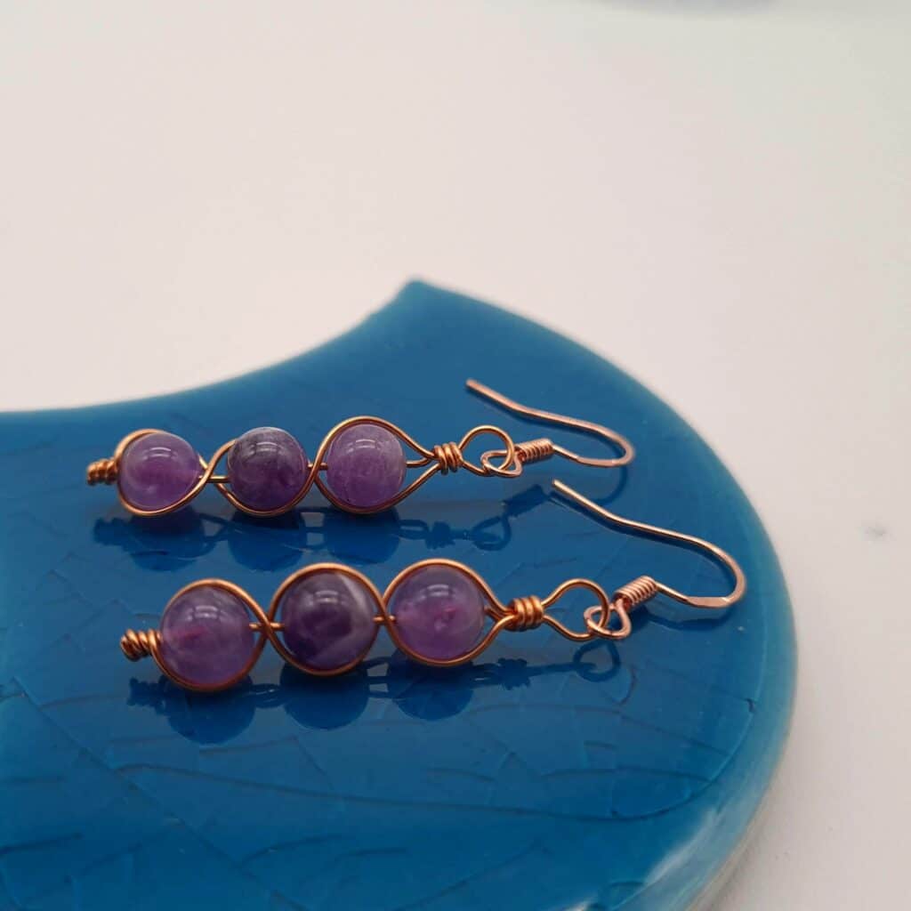 Light Amethyst Copper Earrings Gift for Her, Gift for Anniversary, Copper Dangle Earrings