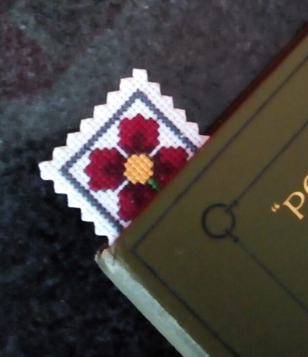 Art Deco Style Bookmark, Red Flower Bookmark, Cross Stitch Bookmark, Book Lover Gift - product image 3