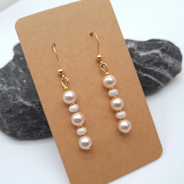 Dainty Handcrafted Earrings Faux Pearl White Bead Dangle Earrings - main product image