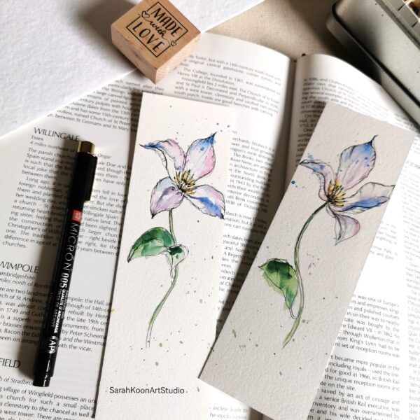 Handpainted Watercolour Clematis Bookmark - product image 3