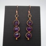 Amethyst Copper Wire Wrapped Earrings Gift for Her, Gift for Anniversary, Copper Dangle Earrings