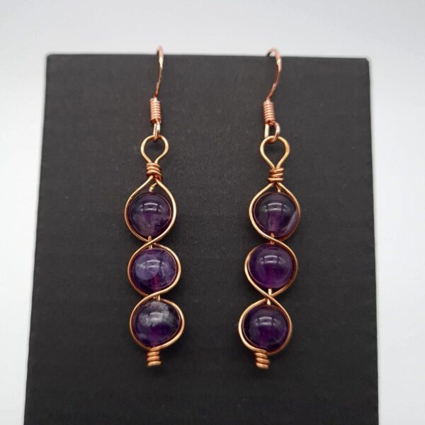 Amethyst Copper Wire Wrapped Earrings Gift for Her, Gift for Anniversary, Copper Dangle Earrings - product image 3