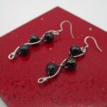 Handmade Silver Wire Wrap Earrings With Black Beads