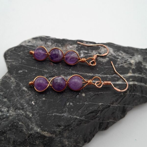 Light Amethyst Copper Earrings Gift for Her, Gift for Anniversary, Copper Dangle Earrings - product image 2