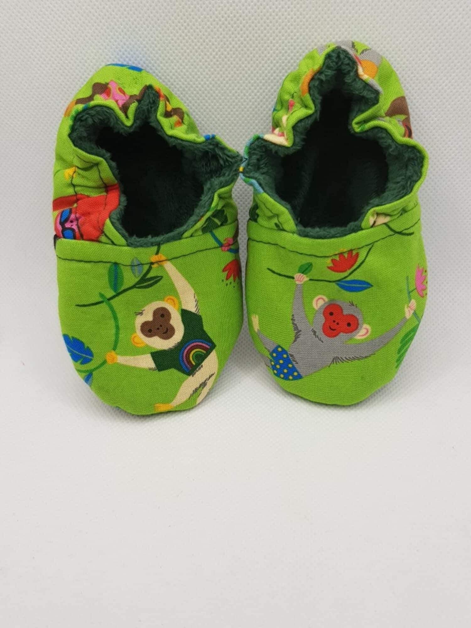 Toddler Slippers. ‘Monkin’ Around’ (green) (age 3-6 months 12cm / UK size 1 / EU size 17) - main product image