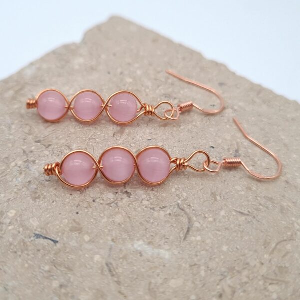 Pink Wire Wrap Copper Earrings Gift for Her, Gift for Anniversary, Copper Dangle Earrings - product image 3