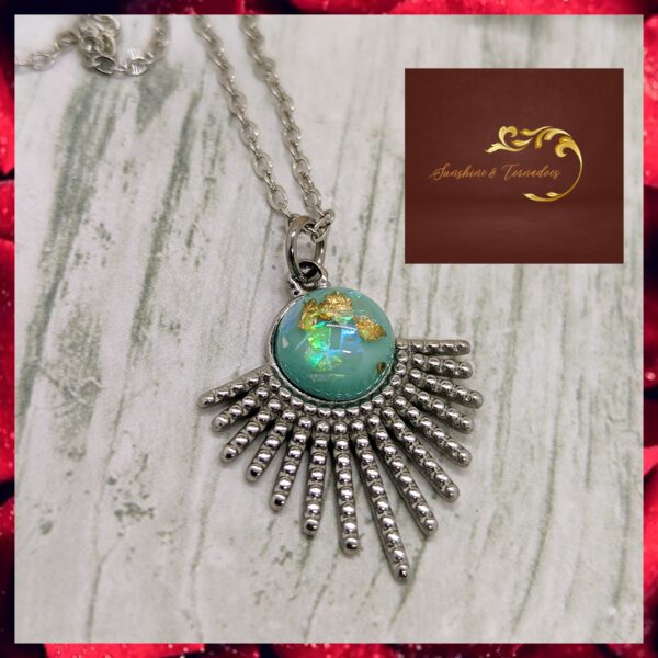 Blue Foiled Resin Sunburst Pendant - main product image