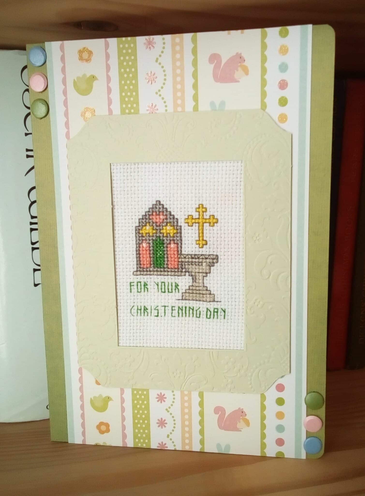 Christening Day Card, Cross Stitch, Green - main product image
