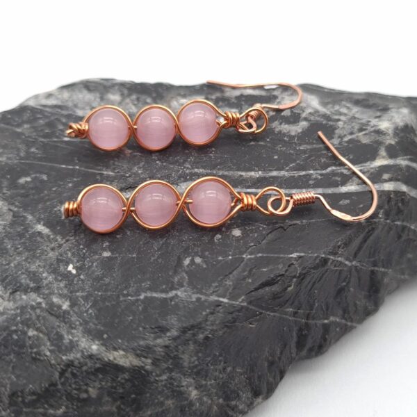 Pink Wire Wrap Copper Earrings Gift for Her, Gift for Anniversary, Copper Dangle Earrings - main product image