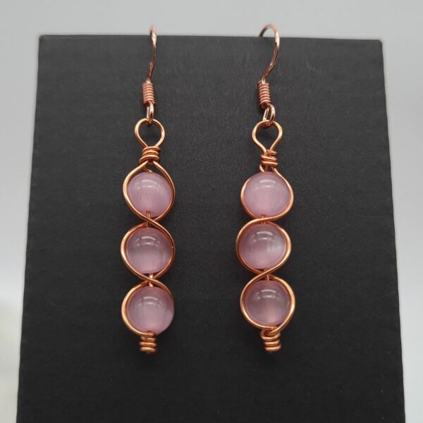 Pink Wire Wrap Copper Earrings Gift for Her, Gift for Anniversary, Copper Dangle Earrings - product image 4