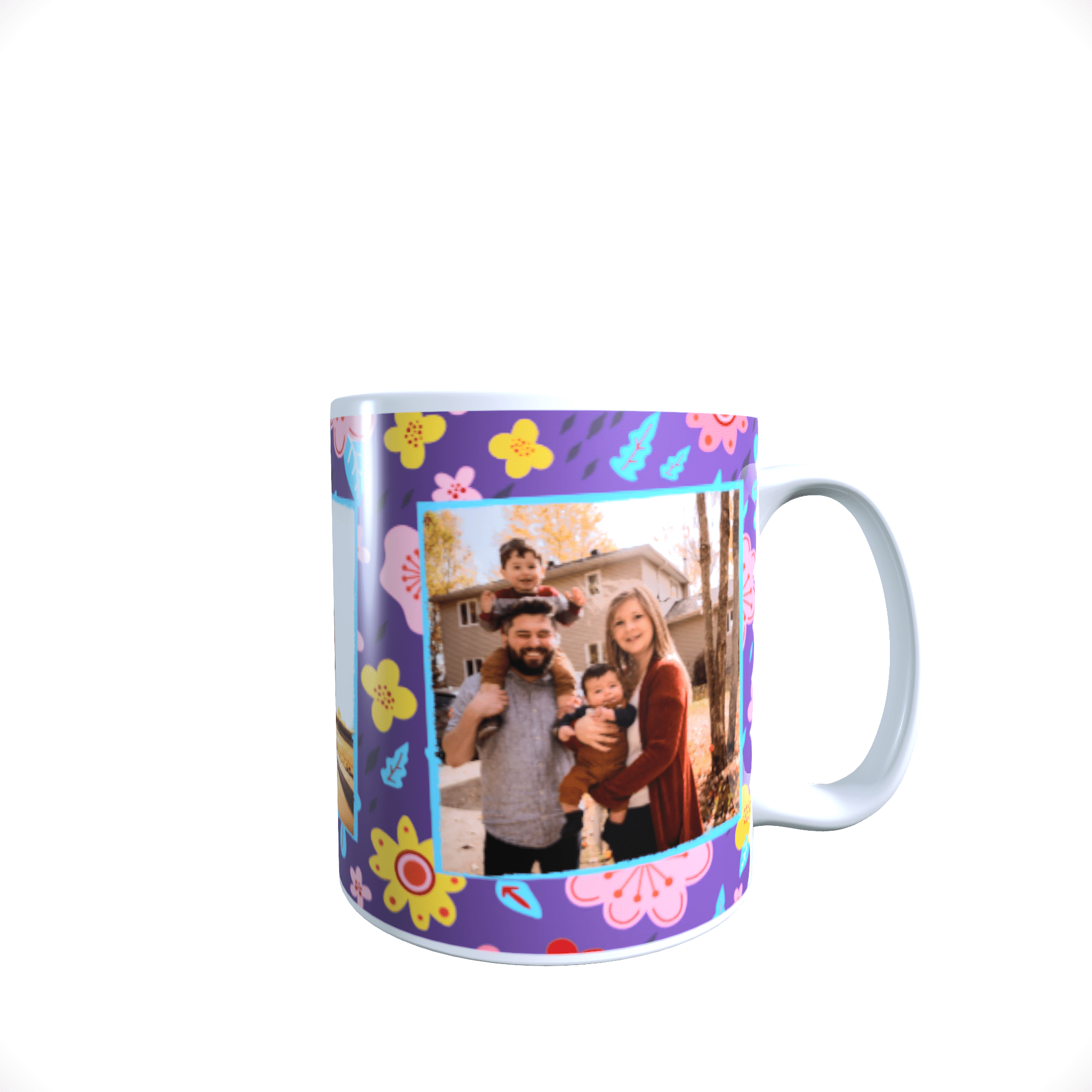 Personalised Photo Mug Purple Floral family friends Wedding anniversary 11oz NEW - main product image