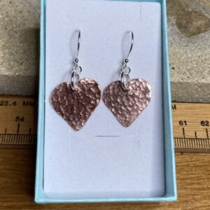 Sterling silver and hammered copper heart earrings