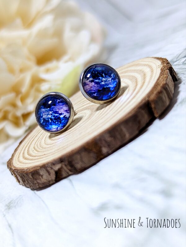 10mm Glass Cabochon Stud Earrings – Cosmic Storm - product image 2