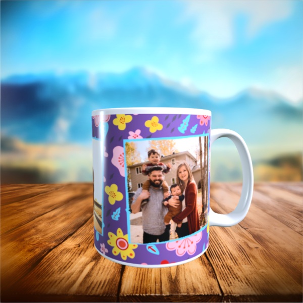 Personalised Photo Mug Purple Floral family friends Wedding anniversary 11oz NEW - product image 2