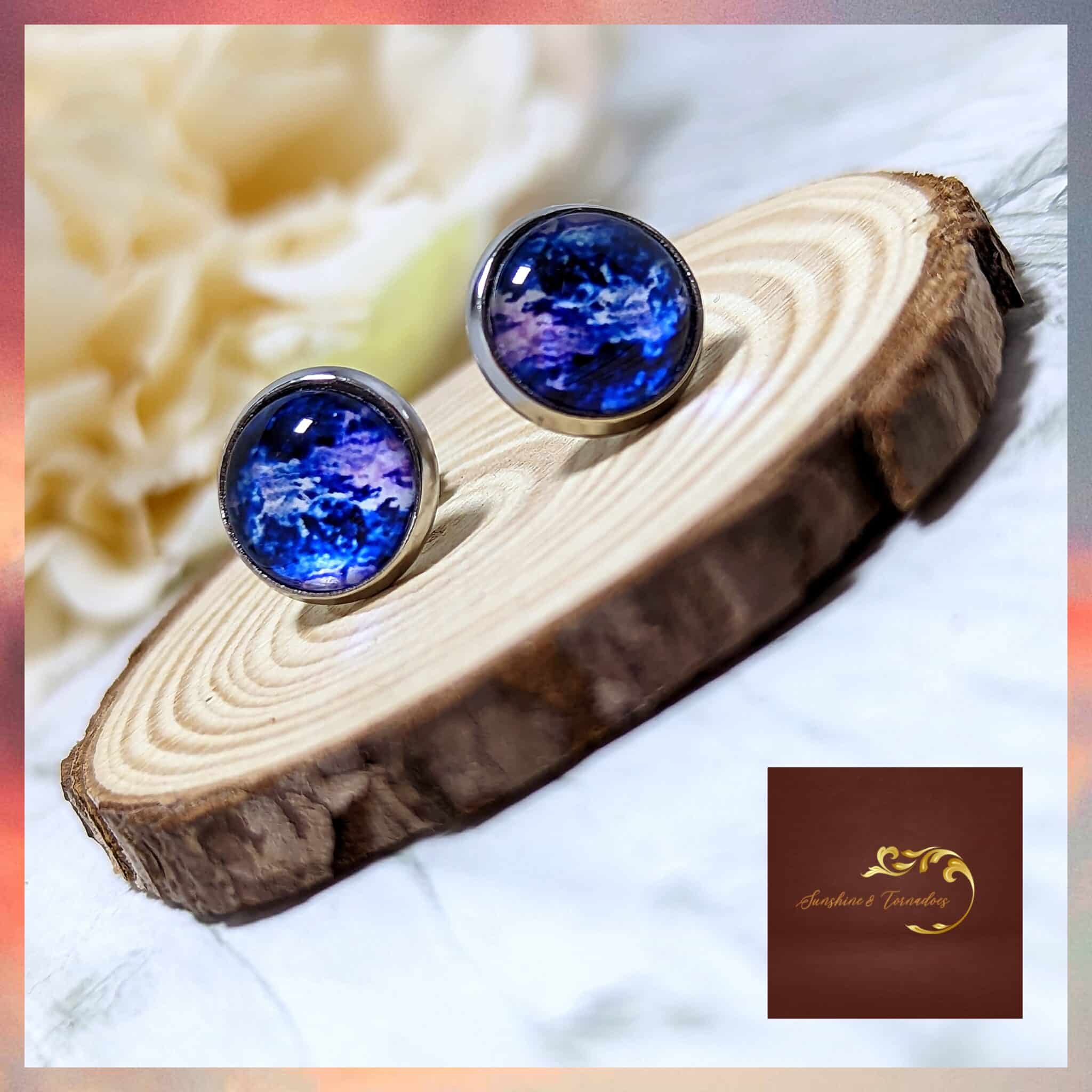10mm Glass Cabochon Stud Earrings – Cosmic Storm - main product image
