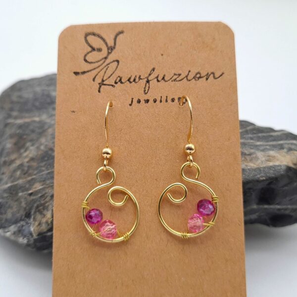 Handcrafted Dangle Earrings Gold and Pink earrings, Gift for Her, Anniversary, Wedding - main product image