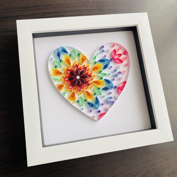 Mandala Rainbow Heart – Unique quilling art, great nursery / bedroom decor - product image 2