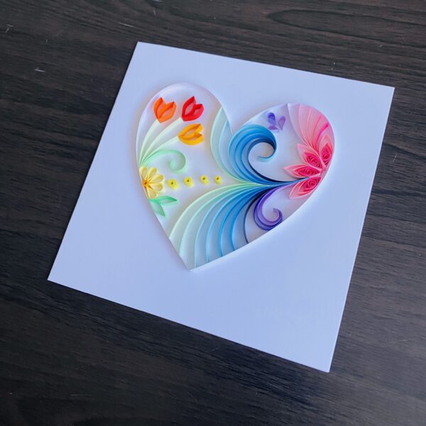 Personalised Quilled Rainbow Heart Card – wedding, anniversary, Valentine’s day - main product image