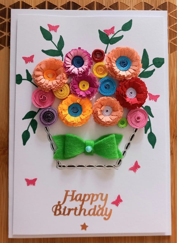 Happy birthday quilled paper flower greetings card. - main product image