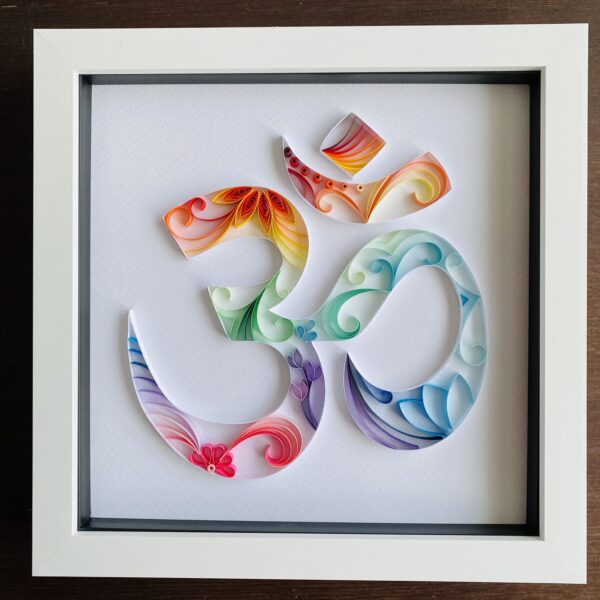 Quilled Rainbow Aum (Om) in box frame – can be personalised perfect Hindu Diwali gift - main product image