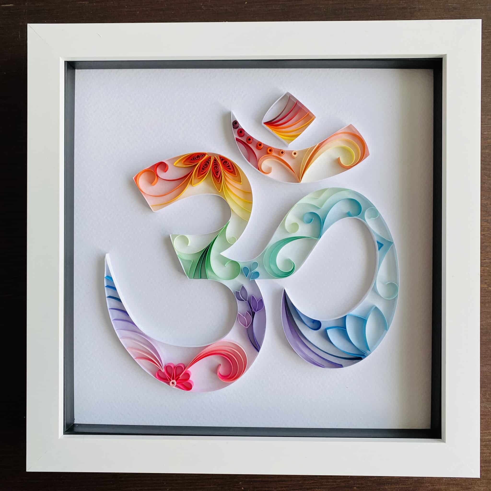 Quilled Rainbow Aum (Om) in box frame – can be personalised perfect Hindu Diwali gift - main product image