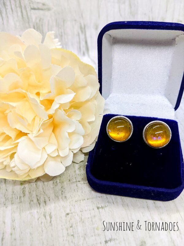 Iridescent Amber Fused Glass Stud Earrings - product image 2