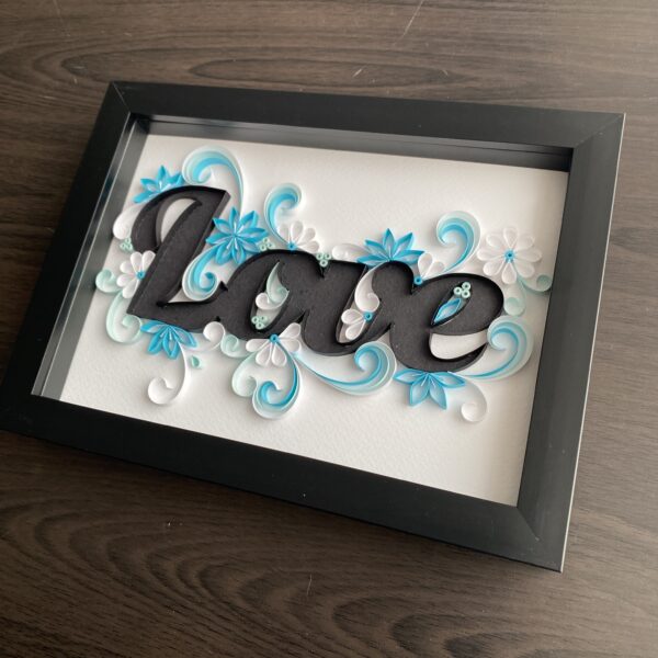 Love quilling in blue – first paper anniversary gift – framed wall art - product image 3