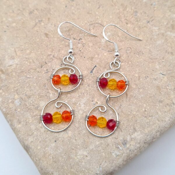 Silver Dangle Earrings With Red, Orange, Yellow Beads. Gift for her, Anniversary, Birthday - product image 3