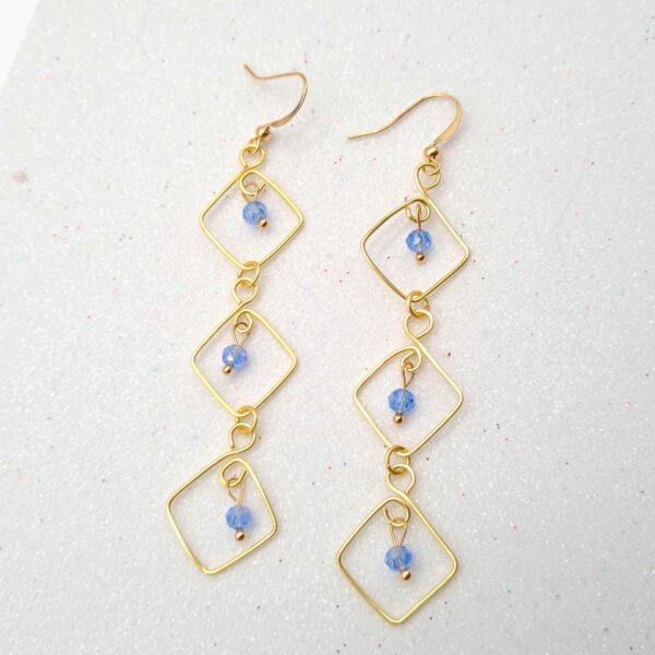 Handcrafted Gold & Blue Dangle Earrings Gift for Her, Gift for Anniversary, Wedding Earrings - product image 3