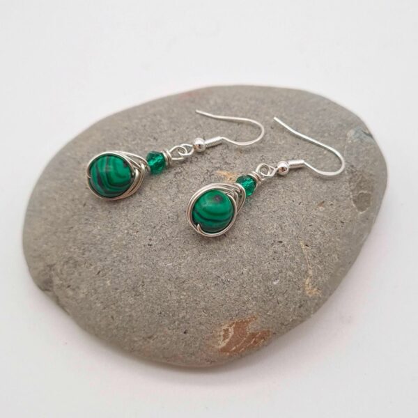 Silver Wire Wrapped Malachite Long Dangle Earrings Green Bead Gift for Her, Anniversary, Mum - product image 4