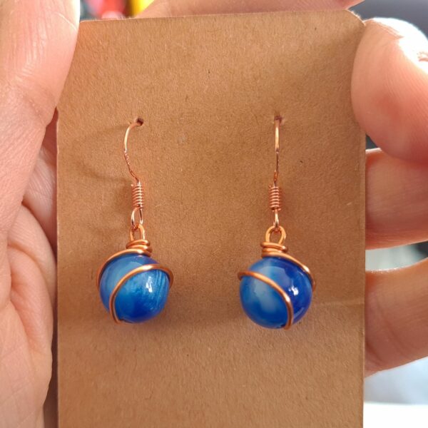 Handcrafted Blue Dangle Copper Wire Wrapped Earrings - product image 2