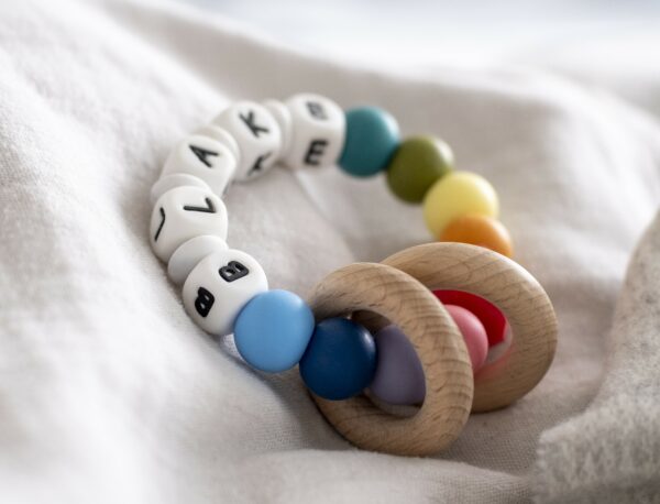 Personalised Bold Rainbow Teething Rattle - main product image