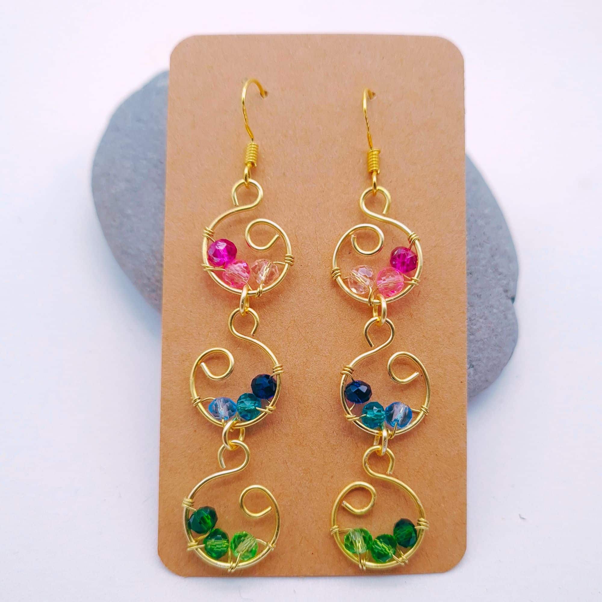 Handcrafted Multi Colour Dangle Earrings Gift for Her, Gift for Anniversary, Wedding Earrings - main product image