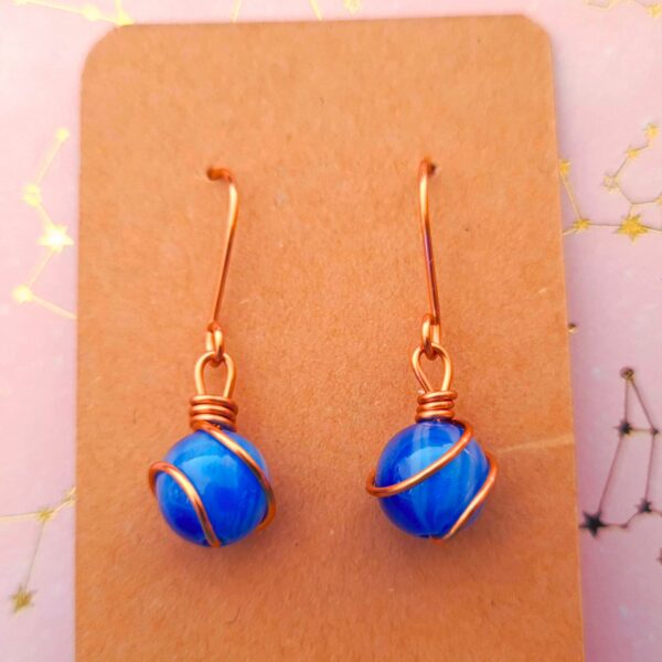 Handcrafted Blue Dangle Copper Wire Wrapped Earrings - product image 4