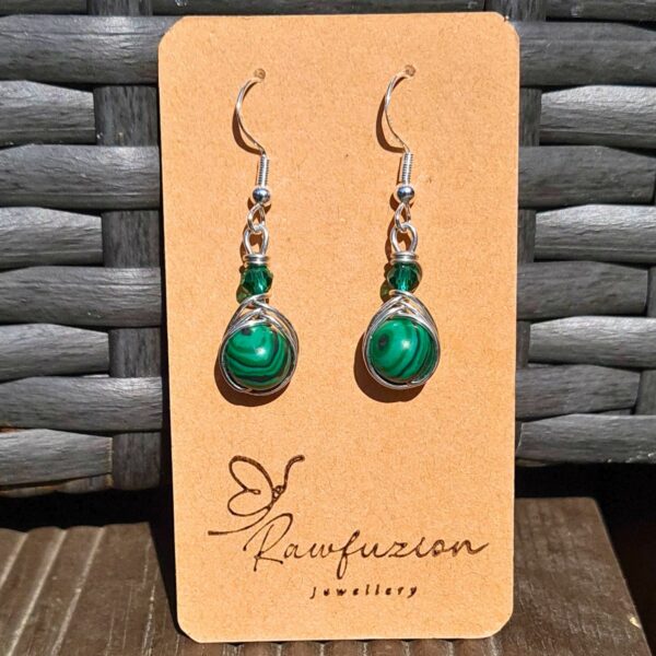 Silver Wire Wrapped Malachite Long Dangle Earrings Green Bead Gift for Her, Anniversary, Mum - product image 2