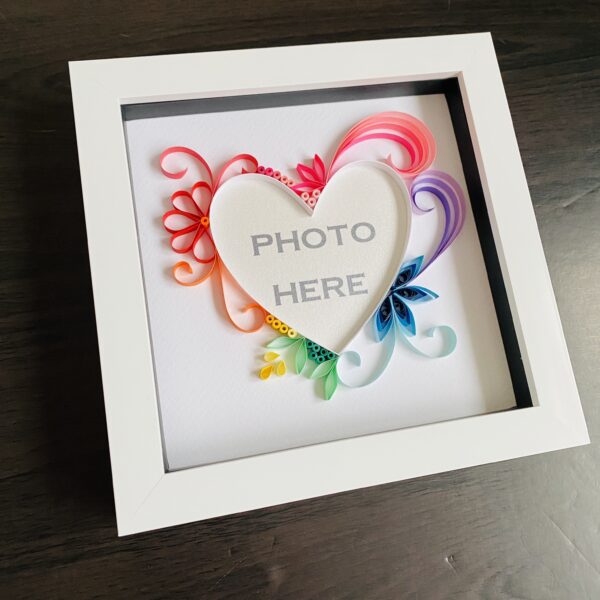 Rainbow Heart quilling art photo frame, Great Wall art, anniversary gift - product image 2