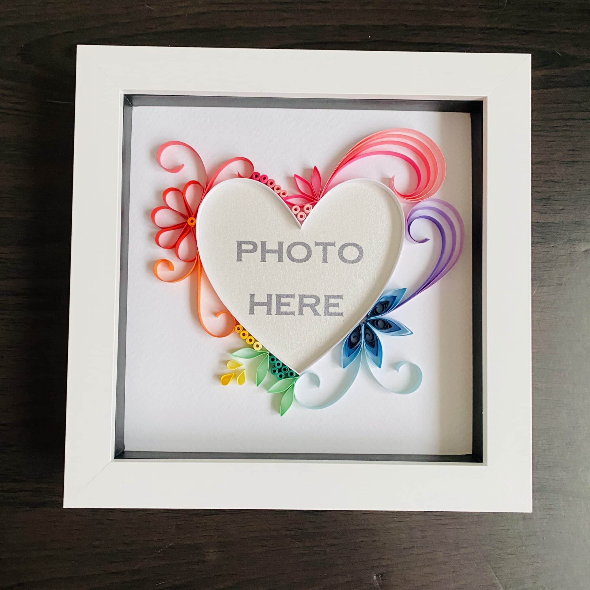 Rainbow Heart quilling art photo frame, Great Wall art, anniversary gift - main product image
