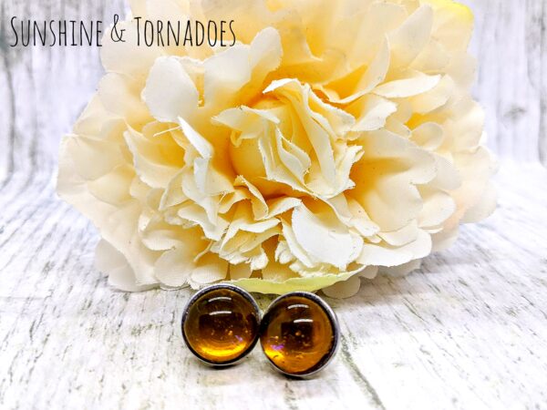 Iridescent Amber Fused Glass Stud Earrings - product image 4